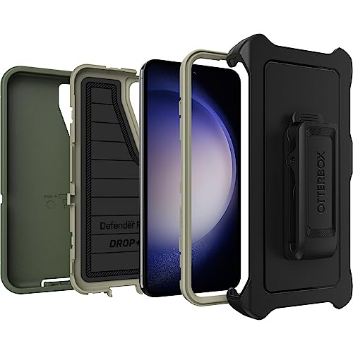 OtterBox Galaxy S23 (Only) - Defender Series Case - Lichen the Trek, Rugged & Durable - with Port Protection - Includes Holster Clip Kickstand - Microbial Defense Protection - Non-Retail Packaging - color: Lichen the Trek (Green)