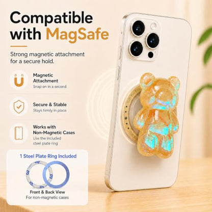 Magnetic 3D Bear Phone Grip Stand, MagSafe Compatible — Honey Gold - color: Honey Gold