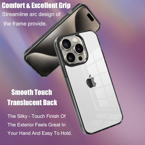 CcacHe Designed for iPhone 15 Pro Case,[Anti-Yellowing] [Military-Grade Protection] Anti-Scratch Transparent Back Slim Shockproof Phone Cover 6.1 Inch (Black) - color: Black