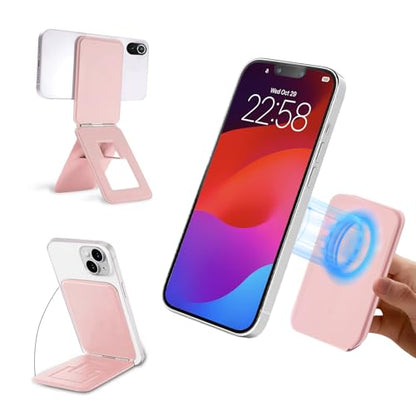 Magnetic Phone Stand, PU Leather Phone Tripod with Angle Adjustment - color: A-Pink