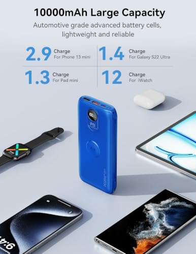 Portable Charger 10000mAh 20W, Wall Plug, 2 Cables, iWatch Charging - color: Sapphire Blue
