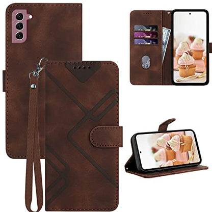 for Samsung S21 Case Wallet Card Holder Strap (Brown) | PU Leather Pattern, Card Slots, Cash Pocket, Kickstand, Magnetic Closure, Flip Cover, TPU Inner, Shockproof Protective - color: Brown
