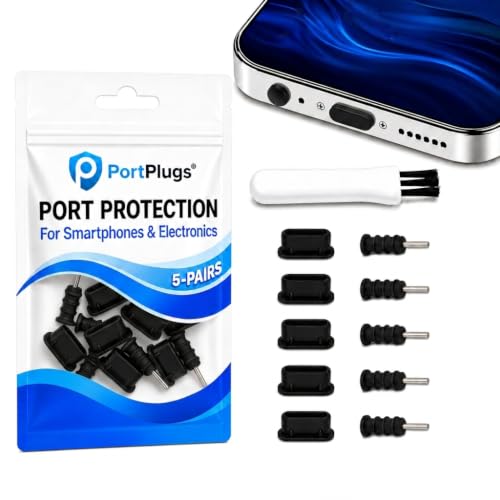 USB C and 3.5mm Dust Plugs 5 Pairs with SIM Tool and Cleaning Brush, Black - color: Black, 5 Pairs, size: 5 Pairs