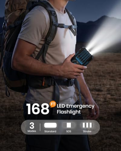 FEELLE Solar Power Bank 50000mAh Magnetic Solar Charger with Hand Crank - color: Blue+Black
