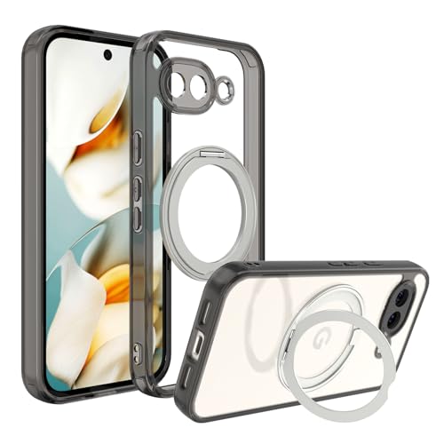 Magnetic Case for Google Pixel 10a Phone 2026 with Rotating Stand, Slim Non-Yellowing Transparent Clear Shockproof Cover with Wireless Charging (Black) - color: Black, size: Pixel 10a
