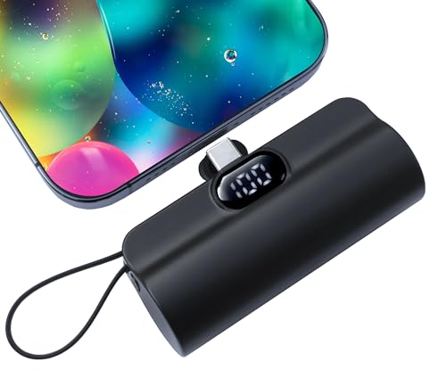 Mini power bank 5500mAh Portable Power Bank,Dual USB-C ports Cell Phone Power Charger, LCD LED Display Battery Compatible with iPhone17/16/15 plus/15 pro/15 pro Max/Android phone/Samsung/Moto/LG etc - color: Black