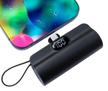 Mini power bank 5500mAh Portable Power Bank,Dual USB-C ports Cell Phone Power Charger, LCD LED Display Battery Compatible with iPhone17/16/15 plus/15 pro/15 pro Max/Android phone/Samsung/Moto/LG etc - color: Black