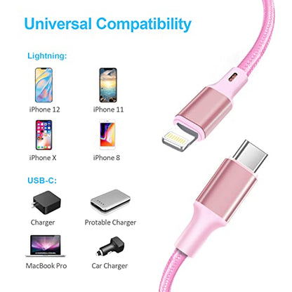 cugunu USB C to Lightning Cable, 5 Pack PD Fast iPhone Charger Cord (Pink) - color: Pink, style: USB-C to L
