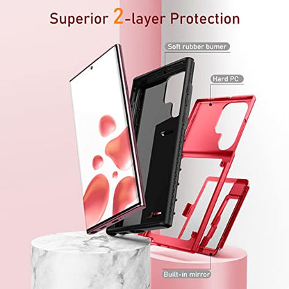 WeLoveCase Samsung Galaxy S22 Ultra Case Wallet Case with Credit Card Holder & Hidden Mirror, All-Round Protection Shockproof Phone Cover Designed for Samsung Galaxy S22 Ultra, 6.8 Inch Red - color: Red