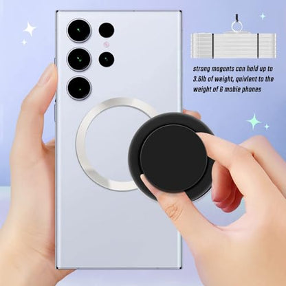 Cell Phone Accessory Compatible with Magsafe Magnetic Black Collapsible Mobile Phone Grip Stand Holder for Smartphone Tablet