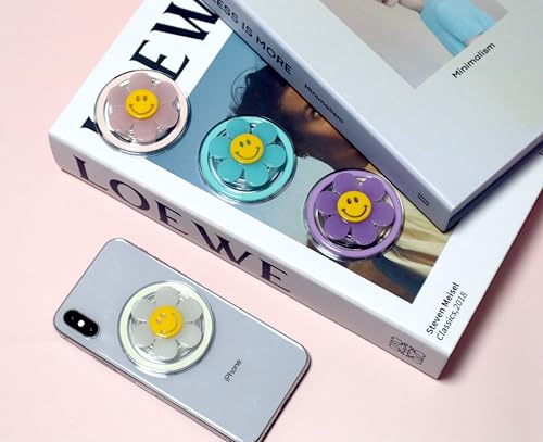 Magnetic Luminous Smiley Flower Mobile Phone Grip: Swappable & Collapsible Grip for Phones & Tablets (Turquoise)