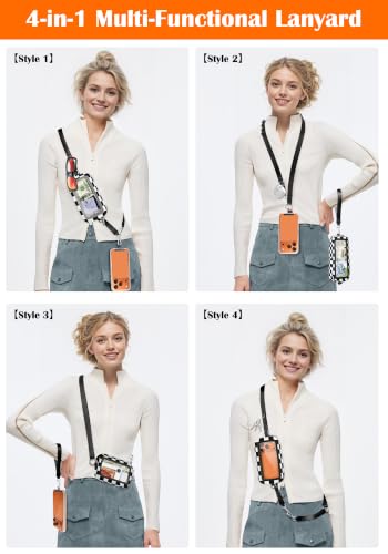 takyu Phone Strap Crossbody with Detachable RFID Wallet - color: Black White Checkered