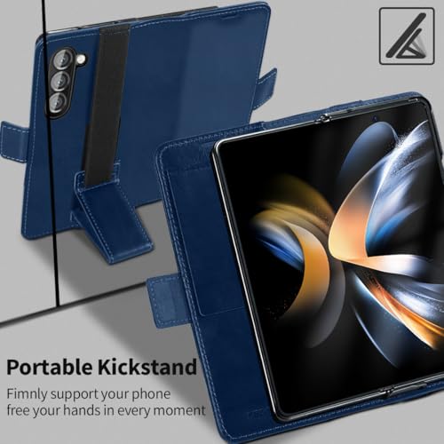 KEZiHOME Genuine Leather Wallet Case for Samsung Galaxy Z Fold 6 Blue - color: Blue, size: Galaxy Z Fold 6 Case