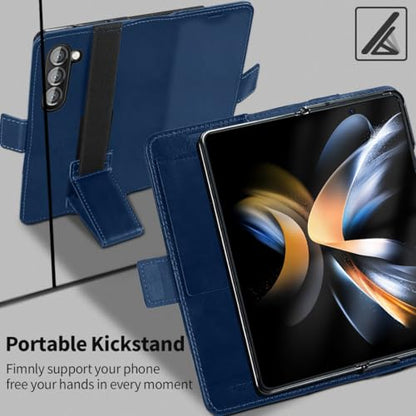 KEZiHOME Genuine Leather Wallet Case for Samsung Galaxy Z Fold 6 Blue - color: Blue, size: Galaxy Z Fold 6 Case