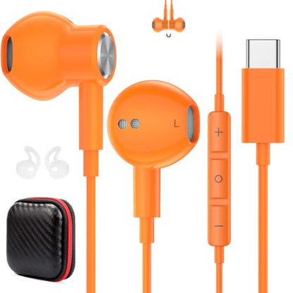 USB C Earbuds Wired Headphone for iPhone 18 Pro Max 17 16 15,Orange - color: Orange