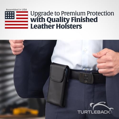 Turtleback Belt Holder for iPhone 16 Pro Max, 15 Pro Max, 14 Pro Max -Large- Fits w/Defender Bulky Style Cases, Premium Black Leather Vertical Holster, Magnetic Closure Leather Wrapped Clip - color: Vertical - Leather w/ Leather Clip, size: Large