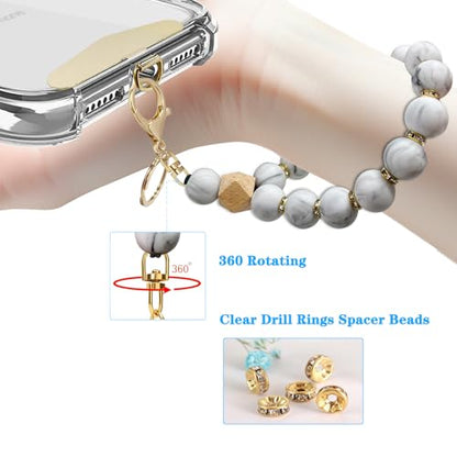 Silicone Beaded Phone Wrist Strap, Phone Bracelet Strap with Tether Tab Elastic Hands Free Wristlet Strap - color: Resin White