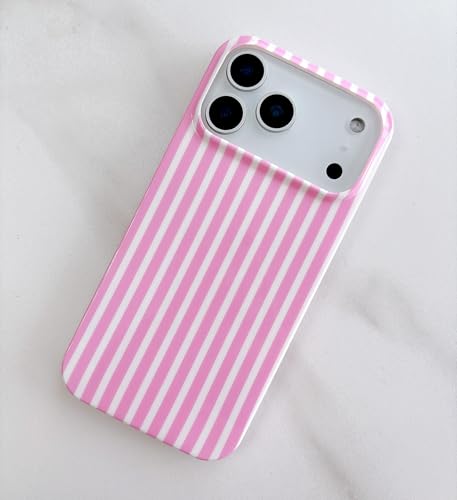Qokey Compatible for iPhone 17 Pro Max Case, Cute Stripes Aesthetics Phone Cover, Glossy Soft TPU Slim Lightweight Fashion Shockproof Case for Women, Pink and White - color: Pink and White Stripes