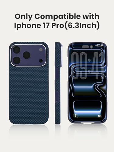 Aramid fiber Ultra-Thin Magnetic Caseless Feel Case for iPhone 17 Pro | Handwoven 600D aramid, Lightweight , compatible with MagSafe, Caseless Feel, case for iPhone 17 pro,Deep Blue - color: Deep Blue