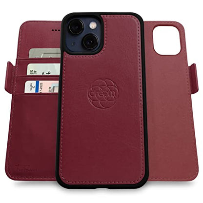 Dreem Vegan Leather Magnetic Detachable Wallet Case for iPhone 13 Burgundy | Built-in Phone Stand, RFID Blocking Card Holder Flip Cover, MagSafe Compatible, Gift Box [Fibonacci: Burgundy] - color: Burgundy, size: iPhone 13