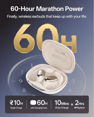 Open Ear Headphones, Over Ear Earbuds with Ear Hooks, True Wireless Bluetooth 6.0 Earphones with Mics, Stereo Sound, Ultra-Comfort, 60H Playtime, IPX7 Waterproof Ear Buds for Running Workout - color: Paint White