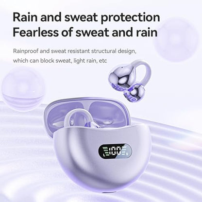 Open Ear Clip Headphones Wireless Earbuds Bluetooth 5.4 Sports Earphones Wireless Charging Case & LED Power Display Waterproof Fitness Headphones for Running (Yellow) - color: Yellow