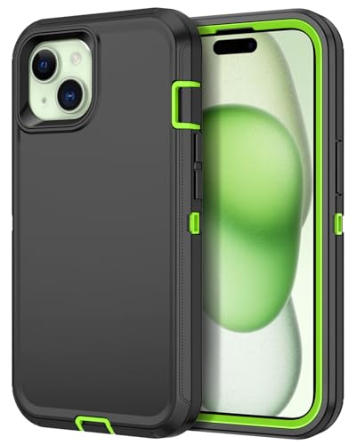 for iPhone 15 Case Heavy Duty Protective Shockproof Dropproof 3-Layer Full Body Protection [Without Screen Protector] Tough Rugged Cover for Apple iPhone 15 6.1 inch 2023,Navy Grey/Green - color: Navy Grey/Green