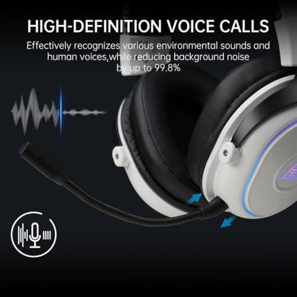 EKSA Wireless Gaming Headset with Detachable Microphone for PC,PS5,PS4 - color: White
