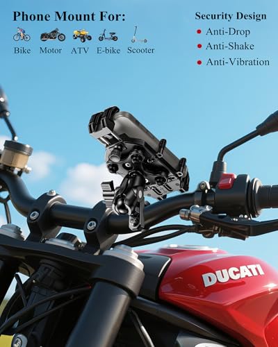 BRCOVAN Motorcycle Phone Mount Holder with Vibration Dampener & Secure Lock