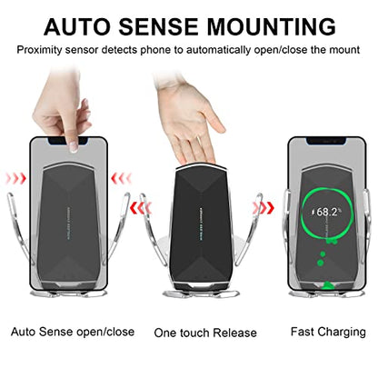 Car Phone Mount,Auto-Clamping Smart Sensor 10W Qi Fast Charging Car Front Windshield Dashboard Air Vent Phone Holder Compatible with iPhone12/12 pro max/Samsung S20/note 20 All 4.7-6.7 Inch Smartphone