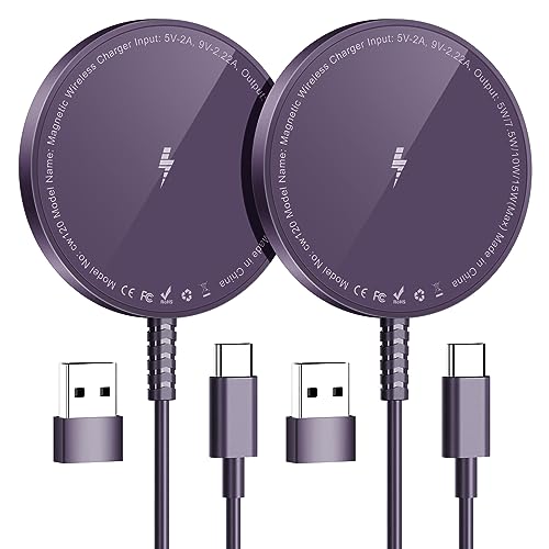Magnetic Wireless Charger for iPhone: Compatible with Magsafe Charger iPhone 17 16 15 14 13 12 Series & Airpods 4 3 2 Pro-Fast 15W Max Charging Pad Strong Magnet, Dual USB-C/A Ports-Home Office Travel