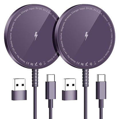 Magnetic Wireless Charger for iPhone: Compatible with Magsafe Charger iPhone 17 16 15 14 13 12 Series & Airpods 4 3 2 Pro-Fast 15W Max Charging Pad Strong Magnet, Dual USB-C/A Ports-Home Office Travel