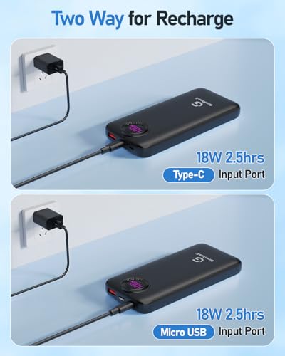 Portable Charger 10000mAh 22.5W Fast Power Bank with Built-in 2 Cables - color: Pearl Black