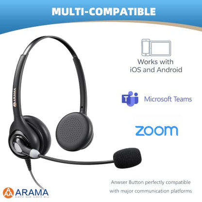 Arama Cell Phone Headset with Mic, 3.5mm Wired, USB-C Adapter