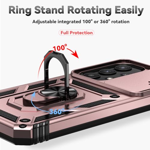 for Samsung A35 5G Case, with Screen Protectors and Camera Cover,[Military Grade] 16ft.Drop Tested Cover with Magnetic Kickstand Protective Case for Galaxy A35 5G, Rose Gold - color: Rose Gold