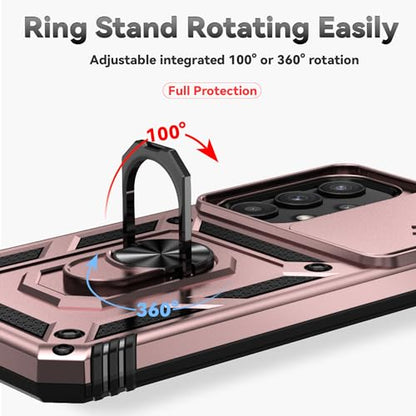 for Samsung A35 5G Case, with Screen Protectors and Camera Cover,[Military Grade] 16ft.Drop Tested Cover with Magnetic Kickstand Protective Case for Galaxy A35 5G, Rose Gold - color: Rose Gold