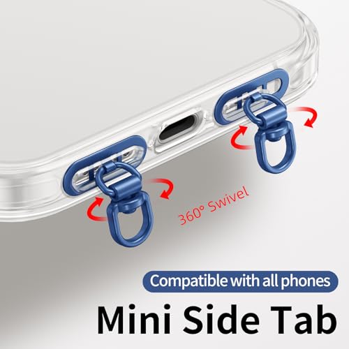 saxsion Side-Mount Phone Tether Tab, Metal Lanyard Patch, 360° Swivel Clip, 304 Stainless Steel, Won't Block Charging Port - color: Sapphire Blue