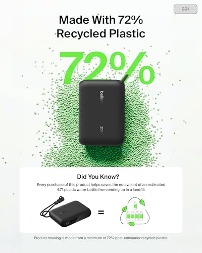 Belkin 10000mAh 20W Slim 2C Power Bank w/Digital Display for iPhone, Galaxy - color: Black, style: 10K mAh