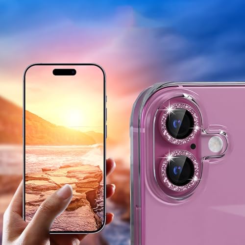 4 Pack for iPhone 16/16 Plus Camera Lens Protector, Sparkle Pink and Multicolor Waterproof Protection, Tempered Glass Camera Cover Shield