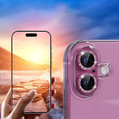 4 Pack for iPhone 16/16 Plus Camera Lens Protector, Sparkle Pink and Multicolor Waterproof Protection, Tempered Glass Camera Cover Shield