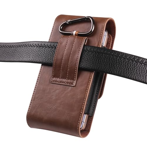 Cell Phone Waist Belt Bag Mens Leather, Mobile Phone Pouch Leather, Large Capacity Cellphone Waist Pack Belt Loop Holster Wallet Carrying Case Pocket Handbag Bumbag Holster with Card Holder - color: Brown