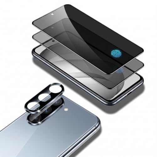 (2+2Pack)Galaxy S23 Privacy Screen Protector Tempered Glass,with 2 Pack Camera Lens Protector, 9H Hardness 2D Curved Full Coverage Bubble Free Support Fingerprint, for Galaxy S23 5G 6.1 Inch - color: Galaxy S23 Privacy Screen Protector