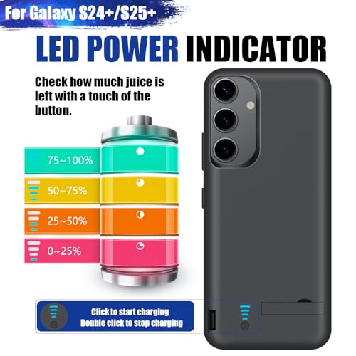[Upgraded Battery Case for Samsung Galaxy S25+ / S24+, 5000mAh Rechargeable Extended Battery Charging Charger Case, Add 100% Extra Juice (6.7 Inches) Black