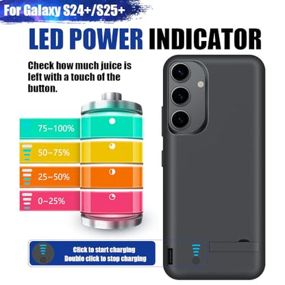 [Upgraded Battery Case for Samsung Galaxy S25+ / S24+, 5000mAh Rechargeable Extended Battery Charging Charger Case, Add 100% Extra Juice (6.7 Inches) Black