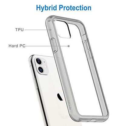 JETech Case for iPhone 11, Anti-Yellowing, Grey | Shockproof Protection, Scratch Resistant Hard PC Back, Durable Transparent TPU Bumper - color: Grey