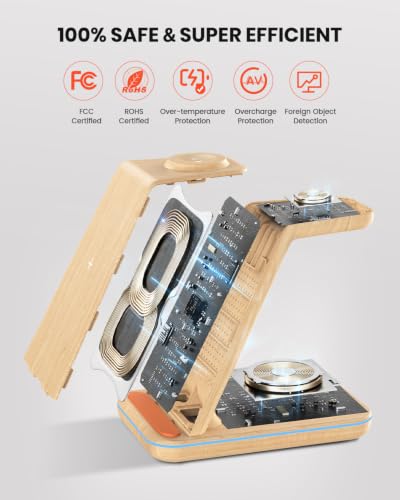 GEEKERA 3-in-1 Wireless Charging Station for iPhone, Watch & AirPods - color: Light Wood Color