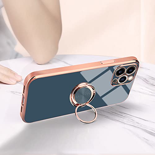 Compatible with iPhone 13 Rose Gold Case for Women Girls - Kickstand Ring Holder 360 TPU Rotation with Stand, Glitter Plating Edge, Magnetic Mount - Slim Luxury Girly Cover Gray - color: Gray, size: iPhone 13