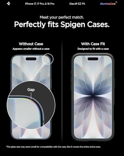 Spigen GlasTR EZ FIT Screen Protector for iPhone 17 Pro, 17, 16 Pro | AluminaCore Aluminum-enhanced 10H+ tempered glass, Auto-align tray, 100% clarity, Original touch, Case-friendly, 2Pack - size: iPhone 17 Pro / iPhone 17 / iPhone 16 Pro