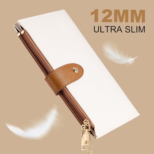 Travelambo RFID Wallet Women Bifold Multi Card Wallet Case with Zipper Pocke Credit Card Holder for Women - color: Beige & Deep Brown