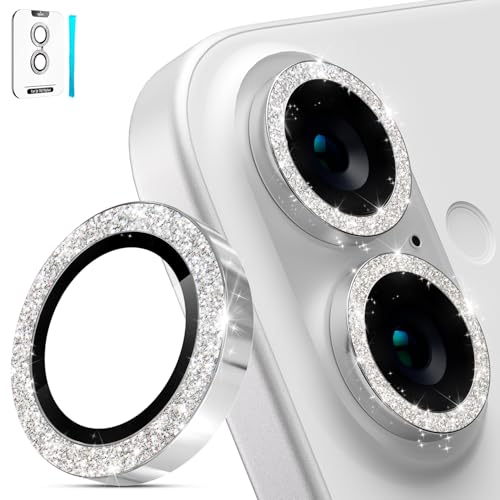 imluckies for iPhone 16 / iPhone 16 Plus/iPhone 17 Camera Lens Protector, AR+AF Tempered Glass 9H Anti-Scratch Metal Individual Lens Cover, HD Clear Camera Accessories, Glitter Silver - color: Glitter Silver